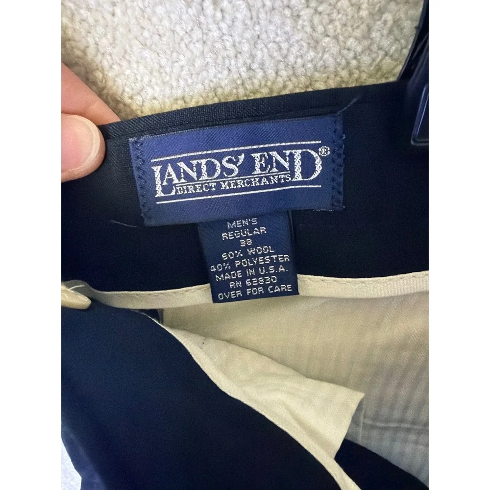 Lands End Dress Pants Mens 38x30 Black Worsted Wool Blend USA Made Vintage READ